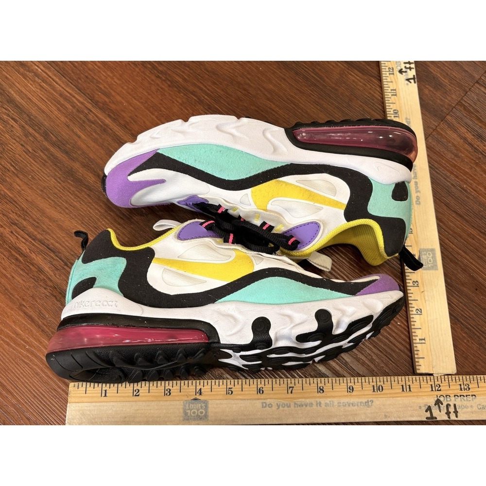 Nike Air Max 270 React (GS) Girl's Size 6Y Running Shoes Bright Violet White - Picture 10 of 12
